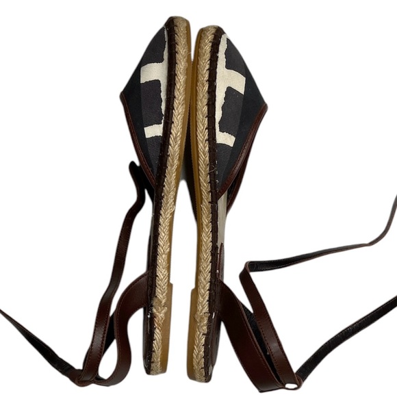 Burberry Tricolor Canvas And Leather Ankle Wrap Espadrille Flats Size 40 - Picture 3 of 16